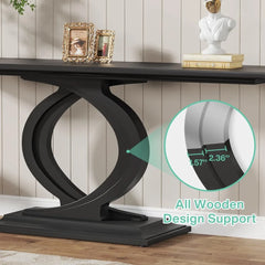 59 Inches Wood Console Table for Entryway, Farmhouse Sofa Table Behind Couch with Double Arc Base for Living Room
