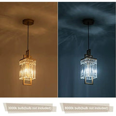 Modern Gold Pendant Light Fixtures for Kitchen Island and Dining Room, Industrial Small Hanging Crystal Chandelier Light Fixtur