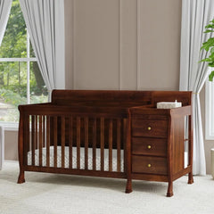 4-in-1 Convertible Baby Crib Changing Table Combo GREENGUARD Gold Certified Adjustable Height Wood Toddler Bed Daybed Full-Size
