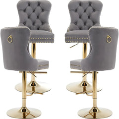 Velvet Swivel Bar Stools Set of 4 with Upholstered Back, Adjustable Counter Height Barstools, Bar Chairs for Home Bar Kitchen