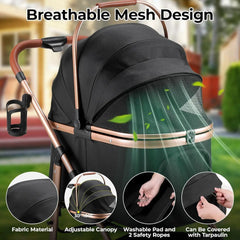 2in1 Dog Buggy Stroller Dog Box Can Be Attached in Car, Transport Foldable Cat Pet Stroller, 360° High Wheels, Max. load 25 kg