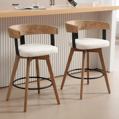Bar Stools Set of 3 26" Counter Height Bar Stool with Footrest - Modern Wood Barstools with Linen Upholstered Seat, Bar Stools