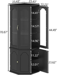 Corner Bar Cabinet w/LED Lights, Tall Modern Wine Cabinet with Tempered Glass Door & Adjustable Shelves, Home Bar Liquor Storage