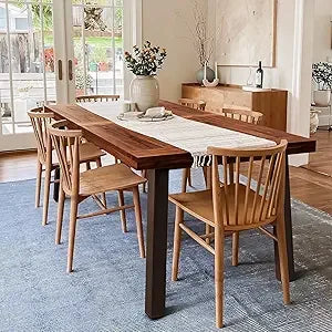 Home Acacia Wood Dining Table 6-Person Indoor Outdoor Table with Iron Legs, Sandblast Finish, Natural Stained, Rustic Met