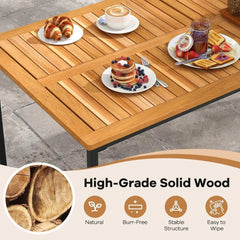 7 Piece Outdoor Dining Set for 6, Wood Rectangular Dining Table & 6 Armchairs w/Metal Frame, Umbrella Hole, Dining Furniture Set