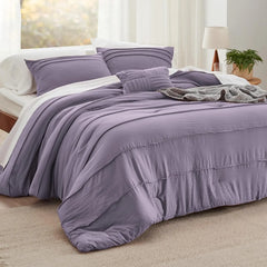Bedsure King Comforter Set - 4 Pieces Grid Pleat Bed Set, Beige Boho Bedding for All Season, 1 Soft Comforter, 2 Pillowcases, 1