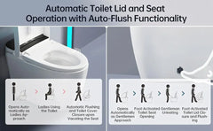 Smart Toilet,One Piece Bidet Toilet for Bathroom ,Warm Water and Dry,Heated Seat,Foot Sensor and Night Light, Auto Flush