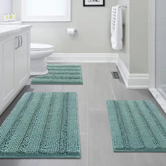3 Piece Bathroom Rugs Sets Thick Striped Bath Rugs Set for Bathroom Non Slip Soft Absorbent Bath Mat Set for Tub