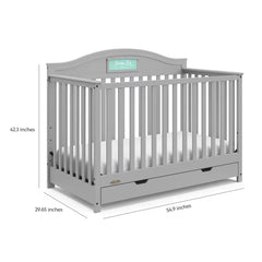 5-in-1 Convertible Baby Crib with Drawer and Reversible Headboard, Pebble Gray