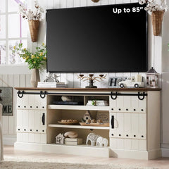Farmhouse 75" TV Stand for 80 85 Inch TV, Rustic Media Console Table with Sliding Barn Door, Large Highboy Entertainment Center