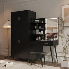 Large Vanity Table With Armoires Wardrobe Set Led Makeup Mirror Bedroom Dresser