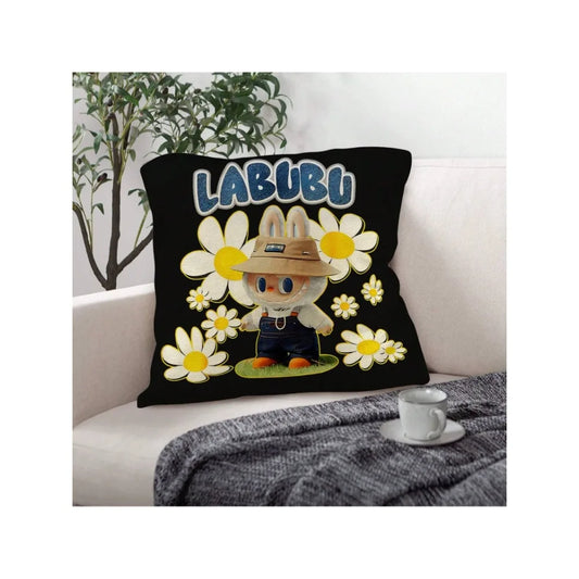 Funny Labubu Throw Pillow Cover, The Monsters Decorative Square Pillowcase Throw Cushion Case for Bedroom,Living Room,18x18 Inch