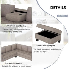 Sectional Sofa Couch with Reversible Chaise, Storage Ottoman, and Cup Holders – L-Shaped Sofa Lounge for Living Room