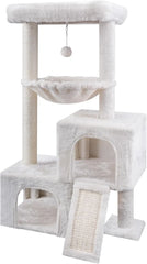 Multifunction Cat Tree with Cozy Hammock & Hanging Ball, Cat Tower with Activity Cat Condo Jute-Covered Scratching Posts, Grey