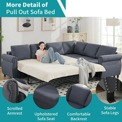 Sleeper Sofa Bed, Pull-Out Couch with Mattress, Modern L-Shaped Convertible Sofa with Storage