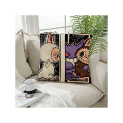 Funny Labubu Throw Pillow Cover, The Monsters Decorative Square Pillowcase Throw Cushion Case for Bedroom,Living Room,18x18 Inch