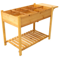 8 Pockets Horticulture Raised Garden Bed Elevated Wood Planter Box Stand with Foldable Side Table and Storage Shelf for Herb