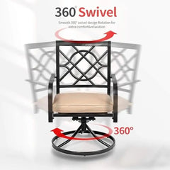 5-Piece Metal Outdoor Dining Set Swivel Cushioned Patio Furniture Sets Steel Slat Bistro Table Garden Lawn Multifunctional