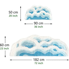2x6 feet Shag 3D Stereo Wave Moss Bedside Rug 23"×72" Cute Navy Blue Runner Rug Non Slip Washable Bathroom Rugs Bath Mats