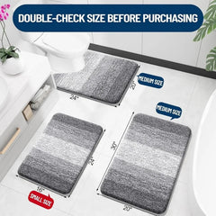 Bathroom Rugs Sets 3 Piece, Soft Absorbent Microfiber Bath Rugs and U-Shaped Contour Toilet Rug Area Rug Set