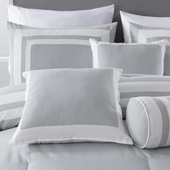 Collection Caprice Silver/White Comforter Set Full Size, 7-Piece Square Pattern Hotel Style Bedding Set for All Seasons