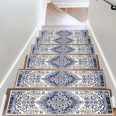 15PCS Rug Tread Bohemian Non Slip Indoor Stair Rugs Stairway Carpet Rugs Indoor Skid Resistant Stair Tread for Dogs Kids & Elder