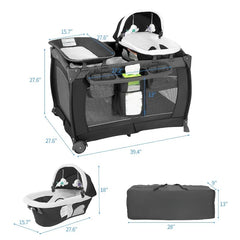 Playard Deluxe Nursery Center, Foldable Playpen for Baby & Toddler, Bassinet, Mattress, Changing Table for Newborn (Grey)