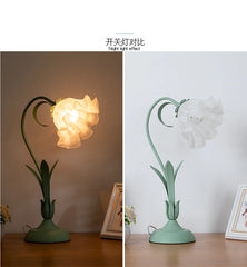 Durable Table Lamp, Green Floral Design, Iron & Glass Construction, E26 Light Source (Not Included), Perfect for Relaxing