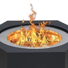 Smoke Free Hexagonal Outdoor Fire Pit with PVC Cover and Fire Rod, Black Terrace Wood Burning, 26 in