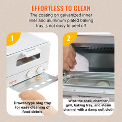 VEVOR 5-IN-1 Steam Oven Toaster 12L Convection Oven 1300W Steam Toaster Oven Countertop Combo with Grill Pizza Pan Gloves White
