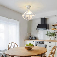 4 Lights Distressed White Dining Room Light Fixture, Modern Farmhouse Chandelier, Rustic Semi Flush Mount Ceiling Light Fixture