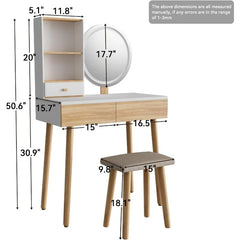 Makeup Vanity Desk with Lights, Small Vanity with Adjustable Brightness Mirror for Small Spaces, Vanity Desk with Drawers