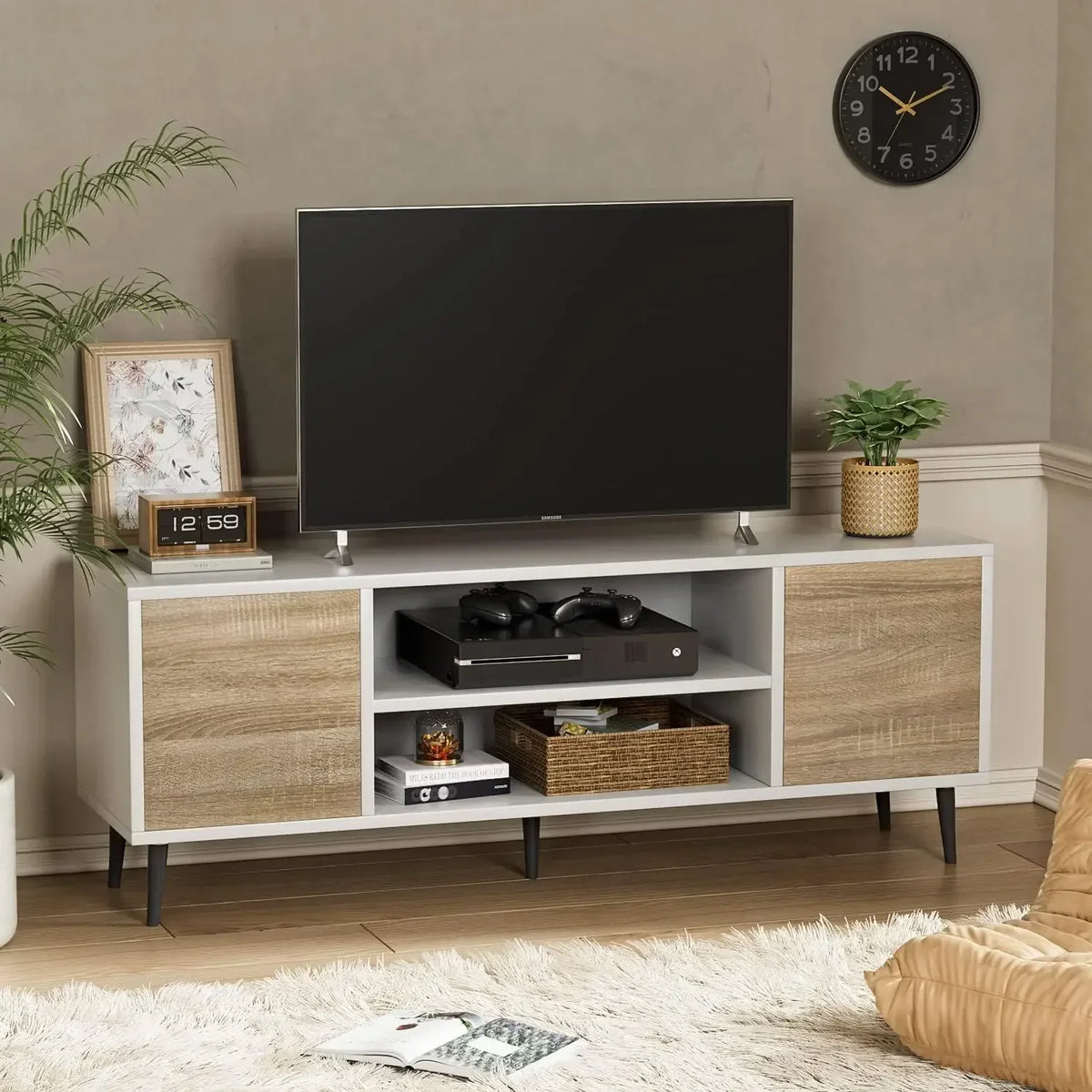 Modern 58-Inch TV Stand with Pop-Up Doors & Cable Management – Entertainment Center for Living Room & Bedroom