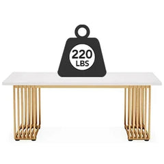 Tribesigns 70.9" Modern Office Desk, Wooden Computer Desk, White Executive Desk with Gold Metal Legs, Small Conference Table