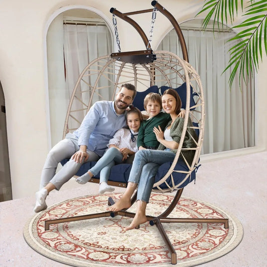 Double Egg Chairs for Outside Navy 2 Person Egg Swing Chair with Stand Oversized Swing Chair,  Hammocks