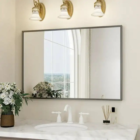 38"x26" Rectangular Bathroom Wall Mirror with Metal Frame, Black