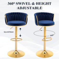 ABET Gold Bar Stools Set of 4, Velvet Woven Barstools, Swivel & Height Adjustable Counter Stools with Upholstered Backrest, Mode