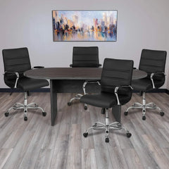 5-Piece Oval Conference Table Set - Includes 4 Black Chrome LeatherSoft Executive Chairs for Office Meetings