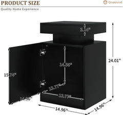Nightstand Set of 2 with LED Lights,Night Stand with Storage Cabinet for Bedroom,Bedside Table with LED, White