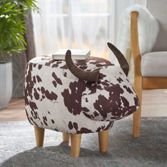 Velvet Cow-Shaped Ottoman – Cute Footstool with Cushioned Seat for Playroom & Porch