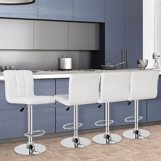Set of 4 Bar Stools Adjustable Counter Height Swivel Chairs Square PU Leather