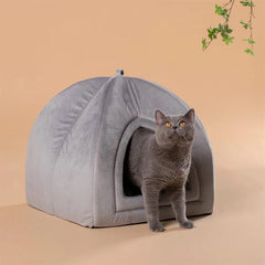 Soft Cat House Tent Indoor Pet Bed 2-in-1 Removable Pillow Cozy Cave Small Dogs and Cats
