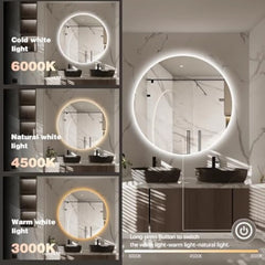Round Led Bathroom Mirror, 44 Frameless Backlit Wall Mounted Vanity Mirror with Lights, Anti-Fog Smart Mirror, Ip65 Waterproof,