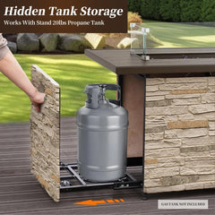 43" Propane Fire Pit Table, Outdoor Stone Firepit Table, Rectangular 50000 BTU Propane Fire Tables for Outside