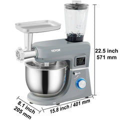 SucceBuy 5 IN 1 Stand Mixer Tilt-Head Multifunctional Electric w/ 6 Speeds LCD Screen Timing 7.4 Qt Stainless Bowl Dough Hook