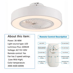 22'' Invisible Ceiling Fan Light Bladeless 3Color Change Fan Lamp LED Chandelier