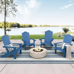 Adirondack Chairs Set of 4, White Poly Adirondack Chair, Modern Plastic Adirondack Fire Pit Chairs Weather Resistant for Patio,