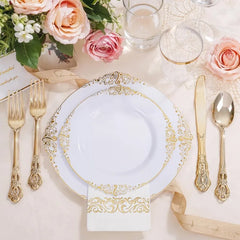 700PCS Plastic Disposable Tableware Set for 100 Guest - 200 Disposable Plates, 300 Plastic Silverware, 100 Cups, 100 Napkins