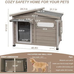 Outdoor Extra Large Dog House with Removable Floor, Raised Feet, Anti-Chewing Iron Frame – Wooden Kennel with Asphalt Roof