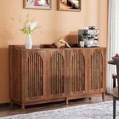Farmhouse Storage Cabinet, 57" Sideboard Buffet with Shutter Doors and Adjustable Shelf, Freestanding for Dining,